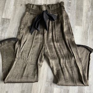 Metallic gold belted high waisted slacks